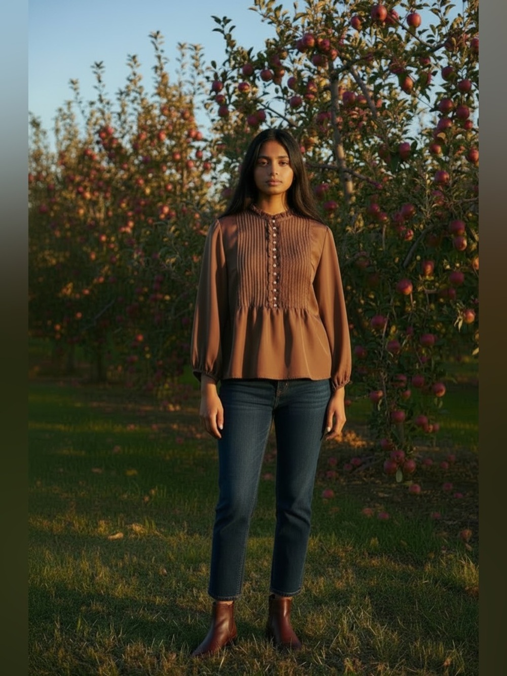 Garnet Hill Chocolate Brown Pintuck Peasant Blouse - Picture 3 of 14